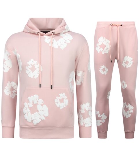 True Rise Dik Geweven Heren Trainingspak met Bloemenprint all Over Print - Bloemenpak Heren - Twinset - 5991 - Roze