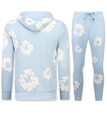 True Rise Dik Geweven Heren Trainingspak met Bloemenprint all Over Print - Bloemenpak Heren - Twinset - 5991 - Blauw