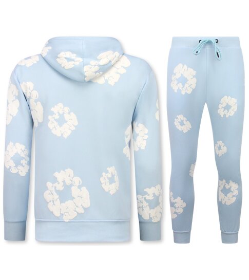 TopStar Dik Geweven Heren Trainingspak met Bloemenprint all Over Print - Bloemenpak Heren - Twinset - 5991 - Blauw