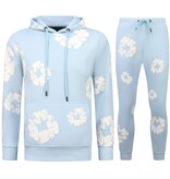 True Rise Dik Geweven Heren Trainingspak met Bloemenprint all Over Print - Bloemenpak Heren - Twinset - 5991 - Blauw
