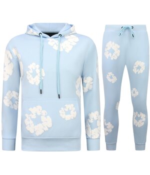 TopStar Dik Geweven Heren Trainingspak met Bloemenprint all Over Print - Bloemenpak Heren - Twinset - 5991 - Blauw