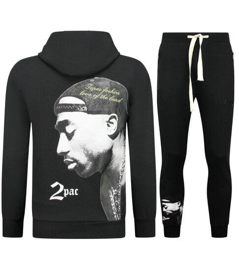 TopStar Tupac Trainingspak Hoodie - 2Pac Joggingpak Hoodie Heren - Huispak Heren Volwassenen - 663- Zwart