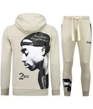 True Rise Tupac Trainingspak  - 2Pac Joggingpak Hoodie Heren - Huispak Heren Volwassenen - 663- Bruin