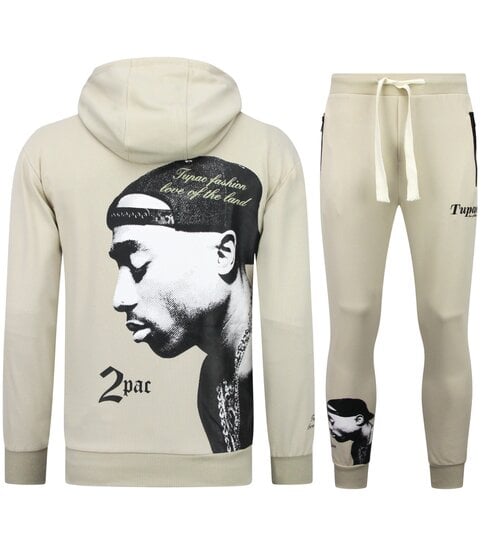 True Rise Tupac Trainingspak  - 2Pac Joggingpak Hoodie Heren - Huispak Heren Volwassenen - 663- Bruin