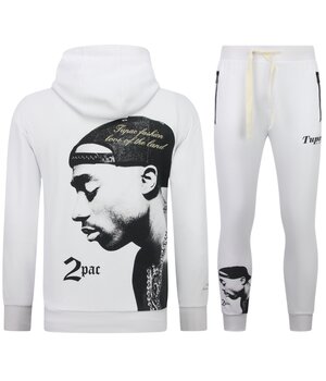 True Rise Tupac Trainingspak  - 2Pac Joggingpak Hoodie Heren - Huispak Heren Volwassenen - 663- Wit