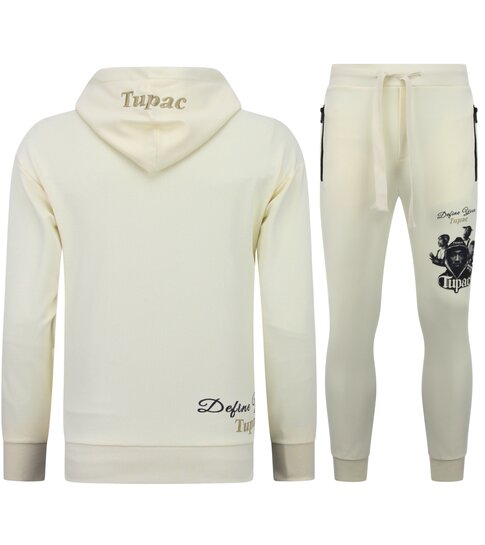 TopStar 2Pac Joggingpak Hoodie Heren  - Tupac Trainingspakk Hoodie - Huispak Heren Volwassenen - 672 - Geel /Beige