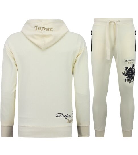 True Rise 2Pac Joggingpak Hoodie Heren  - Tupac Trainingspakk Hoodie - Huispak Heren Volwassenen - 672 - Geel /Beige