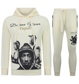 TopStar 2Pac Joggingpak Hoodie Heren  - Tupac Trainingspakk Hoodie - Huispak Heren Volwassenen - 672 - Geel /Beige