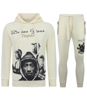 True Rise 2Pac Joggingpak Hoodie Heren  - Tupac Trainingspakk Hoodie - Huispak Heren Volwassenen - 672 - Geel /Beige