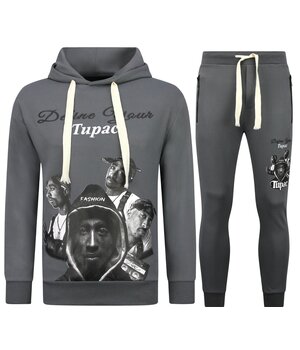 TopStar 2Pac Joggingpak Hoodie Heren  - Tupac Trainingspakken  - Huispak Heren Volwassenen - 672 -Grijs