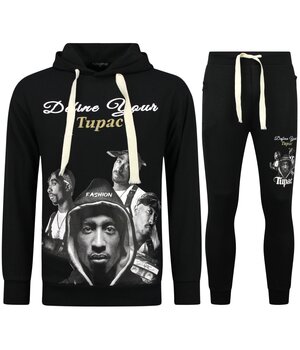 TopStar 2Pac Joggingpak Hoodie Heren  - Tupac Trainingspakk Hoodie - Huispak Heren Volwassenen - 672 - Zwart