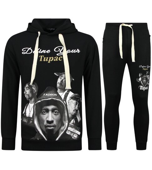 TopStar 2Pac Joggingpak Hoodie Heren  - Tupac Trainingspakk Hoodie - Huispak Heren Volwassenen - 672 - Zwart