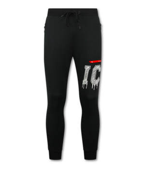 TRUE RISE Dik Geweven Joggingbroek Heren ICON - Trainingsbroek Heren Lang - 5777 - Zwart