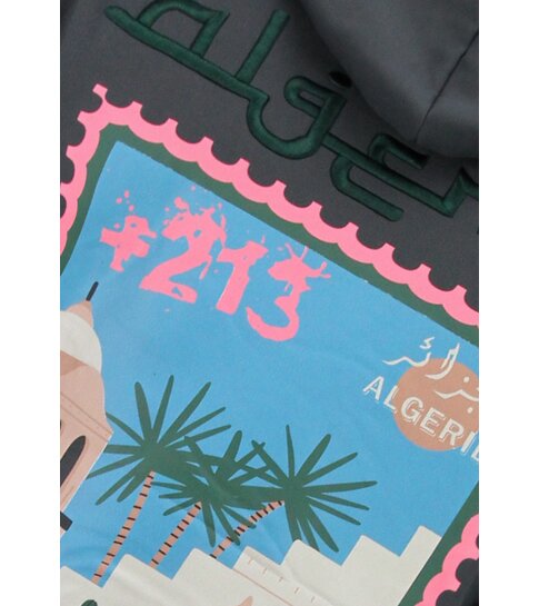 TRUE RISE Oversized Hoodie Heren met Capuchon - Algerie Print - Dik Geweven - 5816- Grijs