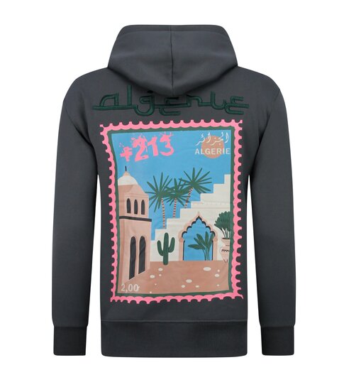 TRUE RISE Oversized Hoodie Heren met Capuchon - Algerie Print - Dik Geweven - 5816- Grijs