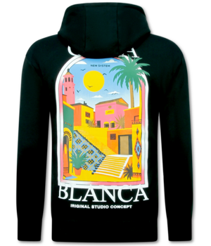 TRUE RISE Oversized Hoodie Heren met Capuchon - CASA BLANCA - Dik Geweven - 5993 - Zwart