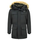 Enos Lange Heren Parka Jas – Met bontkraag - Zwart