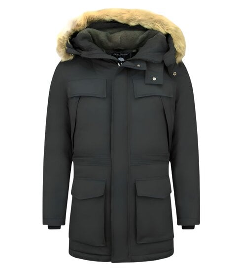 Enos Lange Heren Parka Jas – Met bontkraag - Zwart