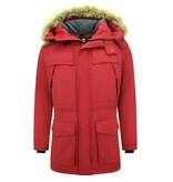 Enos Lange Parka Jas Heren – Met Bontkraag - Rood