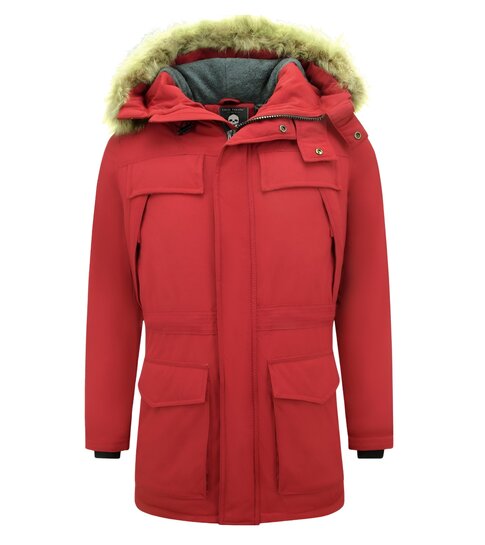 Enos Lange Parka Jas Heren – Met Bontkraag - Rood
