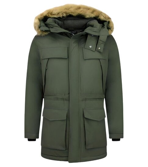 Enos Parka Jas Heren – Met Bontkraag - Groen