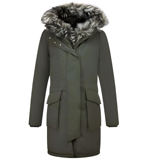 Gentile Bellini Lange Parka Jas Dames – Met Faux Bontkraag – Groen