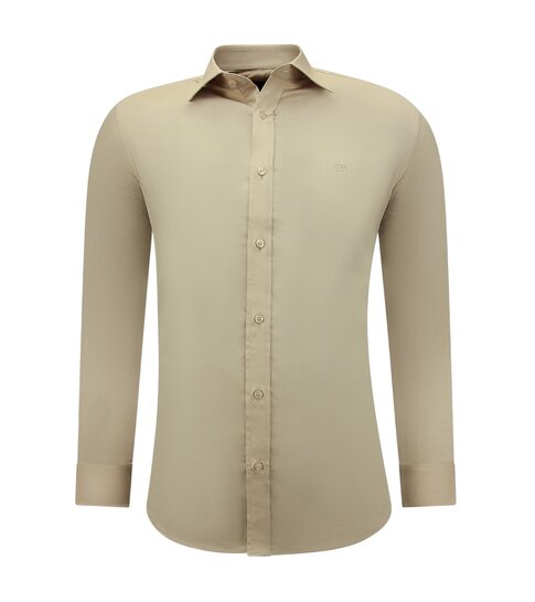 TONY BACKER Luxe Blanco Moderne Satijn Overhemd - Slim Fit - 3070 - Beige