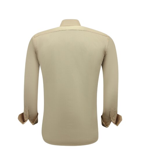 TONY BACKER Luxe Blanco Moderne Satijn Overhemd - Slim Fit - 3070 - Beige