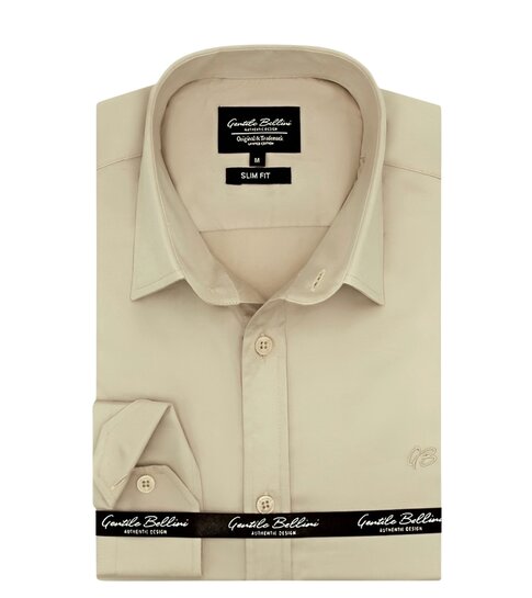 TONY BACKER Luxe Blanco Moderne Satijn Overhemd - Slim Fit - 3070 - Beige