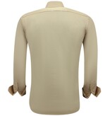 TONY BACKER Luxe Blanco Moderne Satijn Overhemd - Slim Fit - 3070 - Beige
