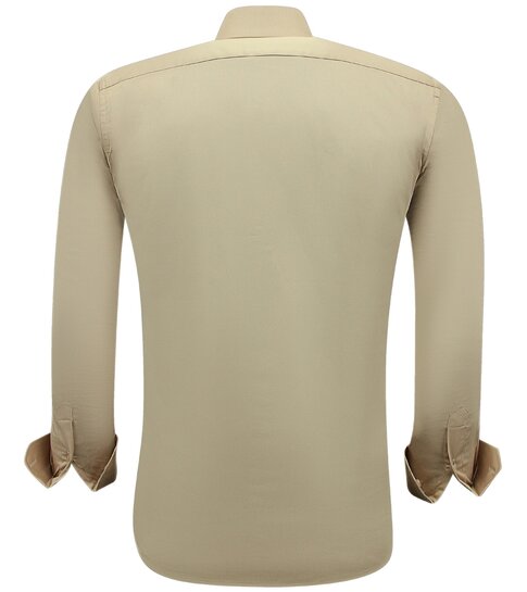 TONY BACKER Luxe Blanco Moderne Satijn Overhemd - Slim Fit - 3070 - Beige