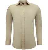 TONY BACKER Luxe Blanco Moderne Satijn Overhemd - Slim Fit - 3070 - Beige