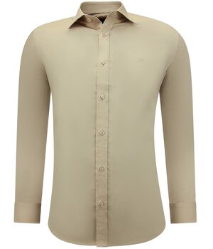TONY BACKER Luxe Blanco Moderne Satijn Overhemd - Slim Fit - 3070 - Beige