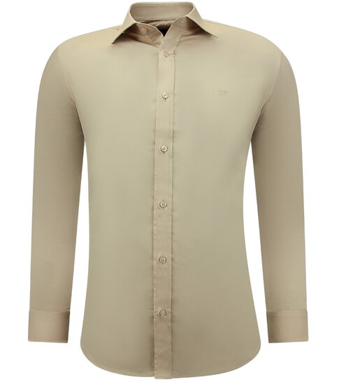 TONY BACKER Luxe Blanco Moderne Satijn Overhemd - Slim Fit - 3070 - Beige