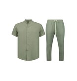 ENOS Zomerset Heren - Twinset - Linnen look Overhemd Heren - Zomer Broek Heren - MG-012 - Bruin
