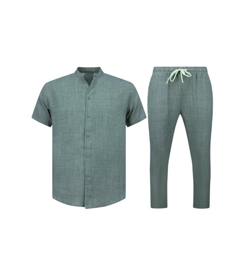 ENOS Zomerset Heren - Twinset - Linnen Look Overhemd Heren - Zomer Broek Heren - MG-012 - Grijs
