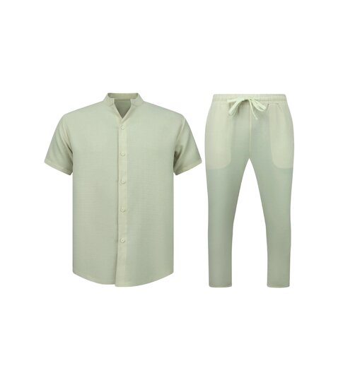 ENOS  Zomerset Heren -  Twinset - Linnen Look Overhemd Heren - Zomer Broek Heren - MG-012 - Beige