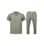 ENOS Twinset - Zomerset Heren - Linnen Look Overhemd Heren - Zomer Broek Heren - MG-011 - Beige
