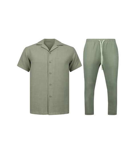 ENOS Twinset - Zomerset Heren - Linnen Look Overhemd Heren - Zomer Broek Heren - MG-011 - Beige