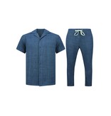 ENOS Linnen Twinset - Linnen Zomerset Heren - Linnen Overhemd Heren - Zomer Broek Heren - MG-011 - Blauw