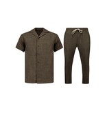 ENOS Twinset - Zomerset Heren - Linnen Look Overhemd Heren - Linnen Broek Heren - MG-011 - Bruin