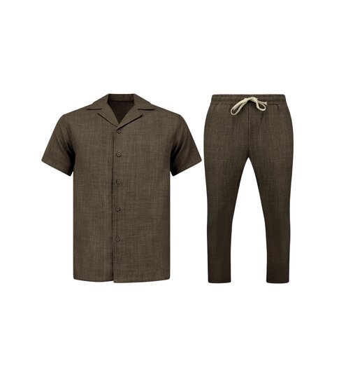 ENOS Twinset - Zomerset Heren - Linnen Look Overhemd Heren - Linnen Broek Heren - MG-011 - Bruin