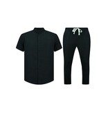 ENOS Zomerset Heren - Twinset - Linnen Look Overhemd Heren - Zomer Broek Heren - MG-012 - Zwart