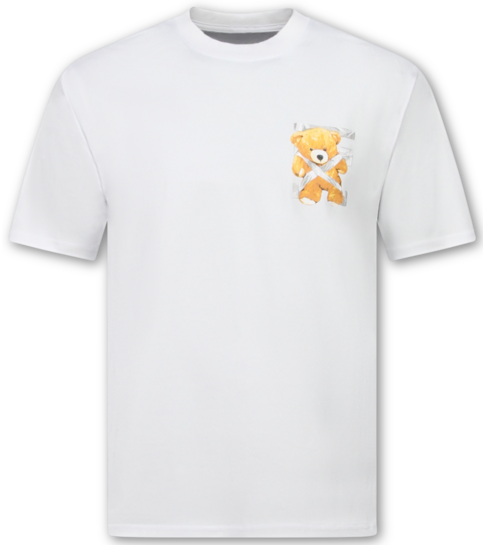True Rise Tshirts Heren Grappig - Oversized T shirt Heren - Heren Tshirt met Opdruk - Fun Shirts Bear -1960- Wit