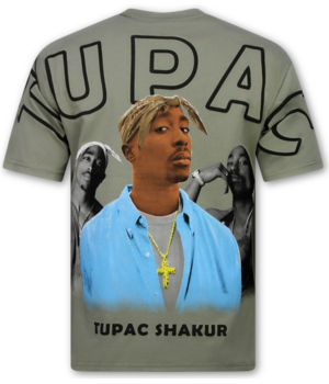 True Rise Oversized T shirt Heren  - Tupac Shakur - T shirt Heren met Print  -  2Pac Tshirt met Opdruk -1791- Grijs