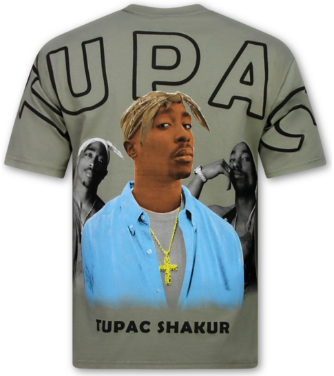 True Rise Oversized T shirt Heren  - Tupac Shakur - T shirt Heren met Print  -  2Pac Tshirt met Opdruk -1791- Grijs