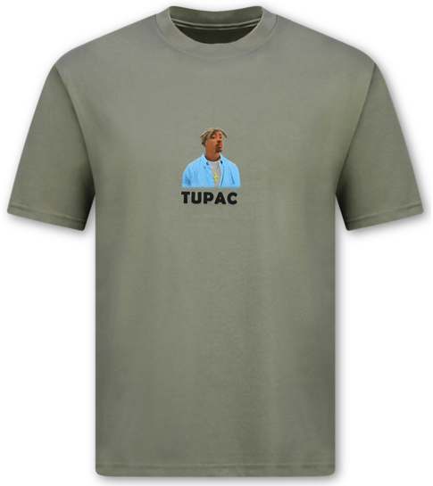 True Rise Oversized T shirt Heren  - Tupac Shakur - T shirt Heren met Print  -  2Pac Tshirt met Opdruk -1791- Grijs