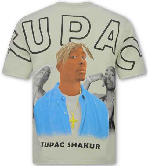True Rise Tupac Shakur - Oversized T shirt Heren  - T shirt Heren met Print  -  2Pac Tshirt met Opdruk -1791- Beige