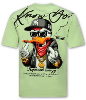 True Rise Oversized T shirt Heren - T-shirts Heren Grappig -  T shirt Heren met Print - Funny Tshirt Duck -1970- Groen