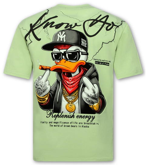 True Rise Oversized T shirt Heren - T-shirts Heren Grappig -  T shirt Heren met Print - Funny Tshirt Duck -1970- Groen